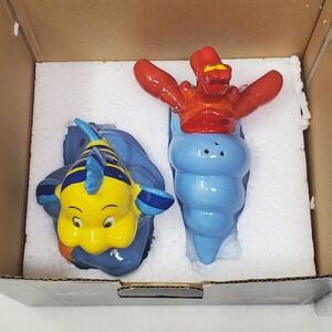 Disney Princess Sebastian and Flounder Ceramic Salt and Pepper Shaker Set NEW